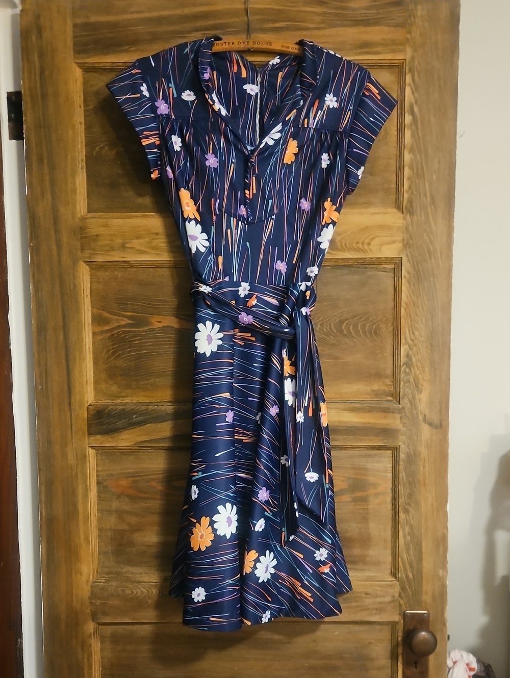Vintage Navy Floral Tie-Waist Dress
